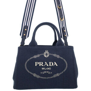 Prada Canapa Tote Denim canvas handbag top handles 2way Blue